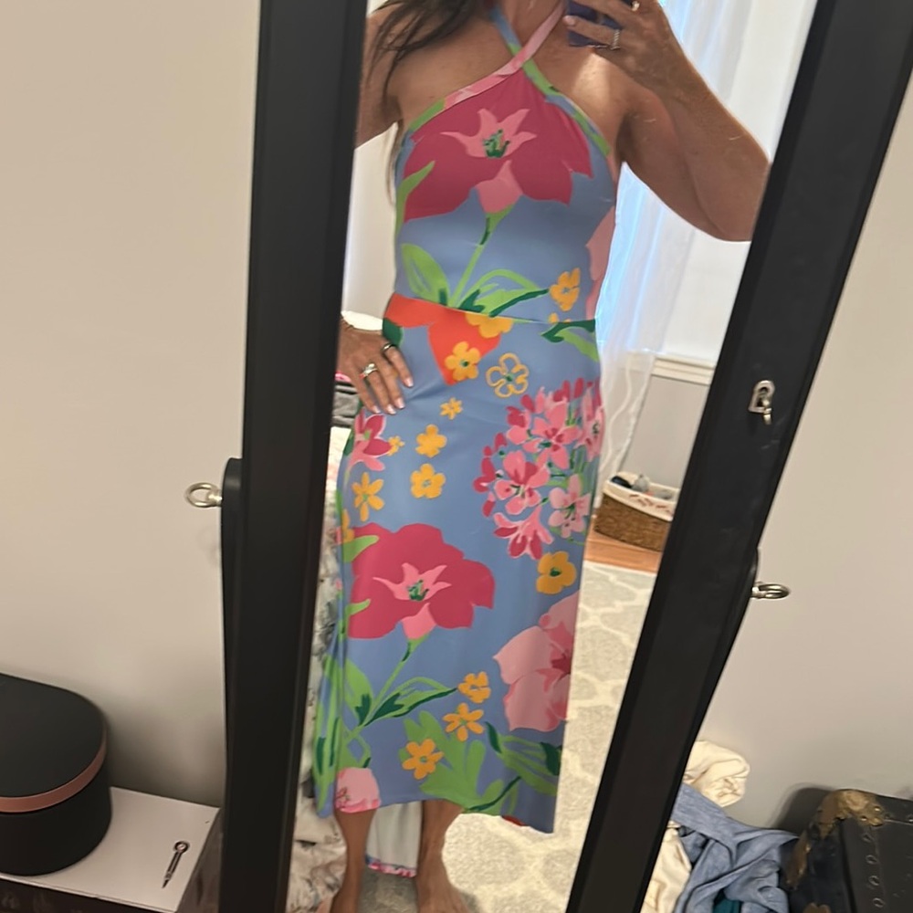 Dudley Stephens Pink and Orange Halter Sundress